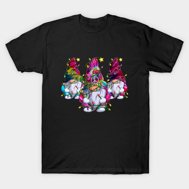 Three Hippie Gnomes Christmas Lights Xmas Gnome Lover T-Shirt by Magazine